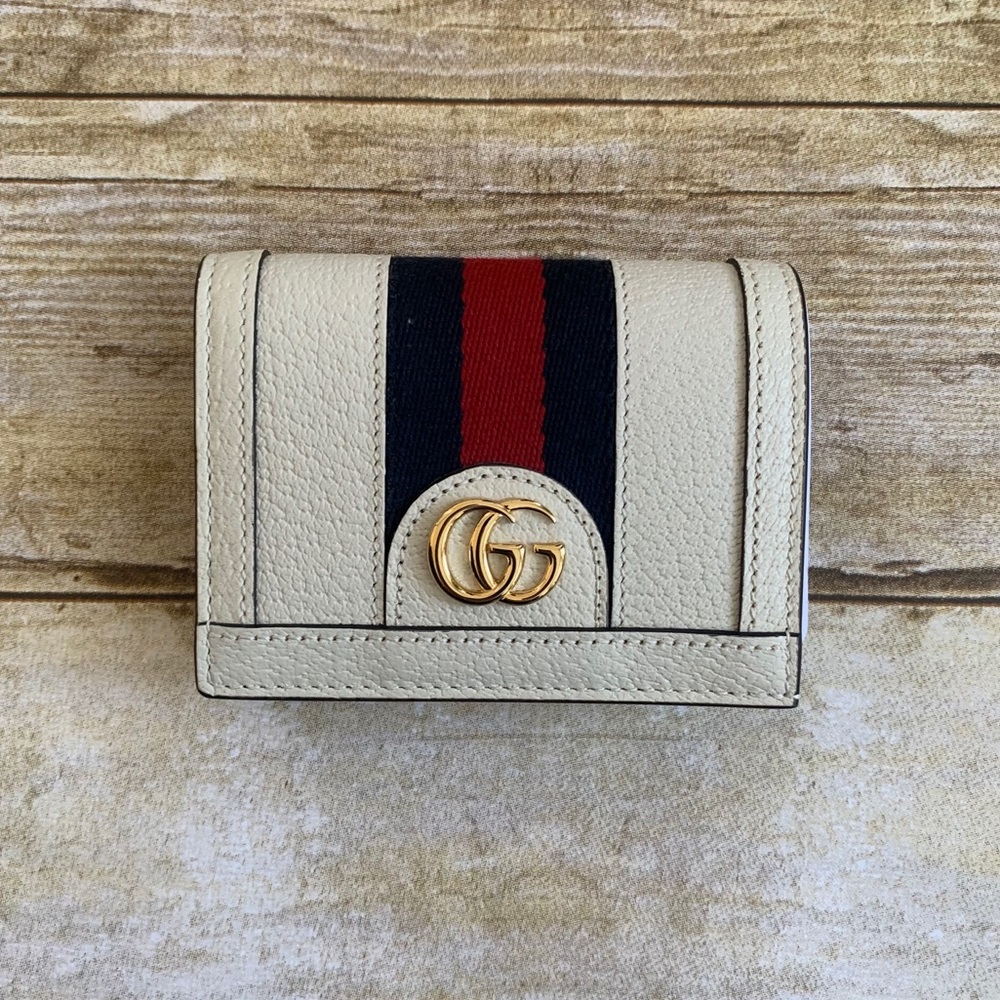 Gucci Ophidia card case white leather wallet